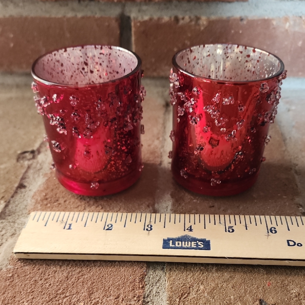 Red Beaded Candle Holders